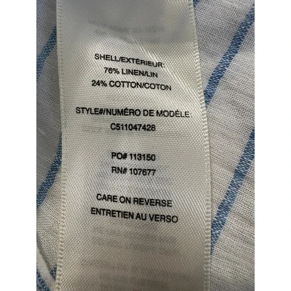 Alice + Olivia Blue White Striped Linen Blend Tunic Button Shirt Coastal Small - Picture 8 of 9